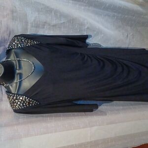Jolibel Women’s formal dress, black, Size 10, ruching in front, rhinestones